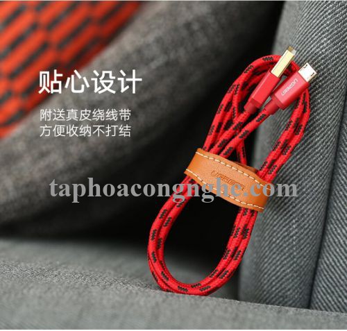 Ugreen 40456 0.5M màu Đỏ Cáp sạc truyền dữ liệu USB 2.0 sang MICRO USB dây bọc lưới US246 30040456